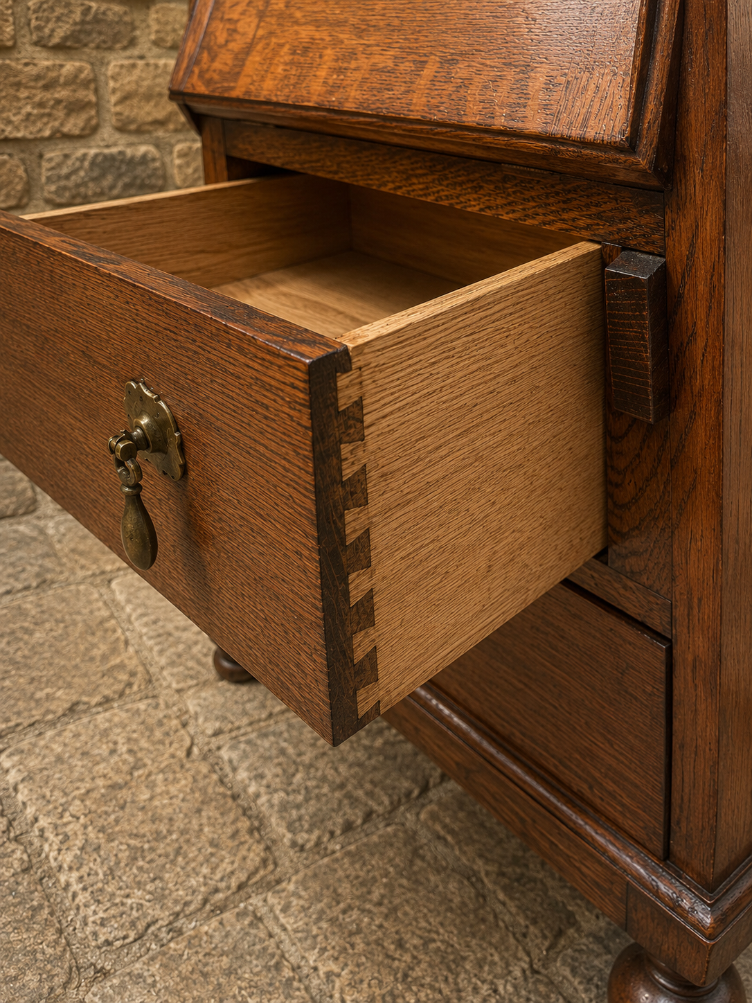 Antique Oak Arts & Crafts Bureau Desk c.1920–1935 | Jacobean Revival Fall Front Writing Desk