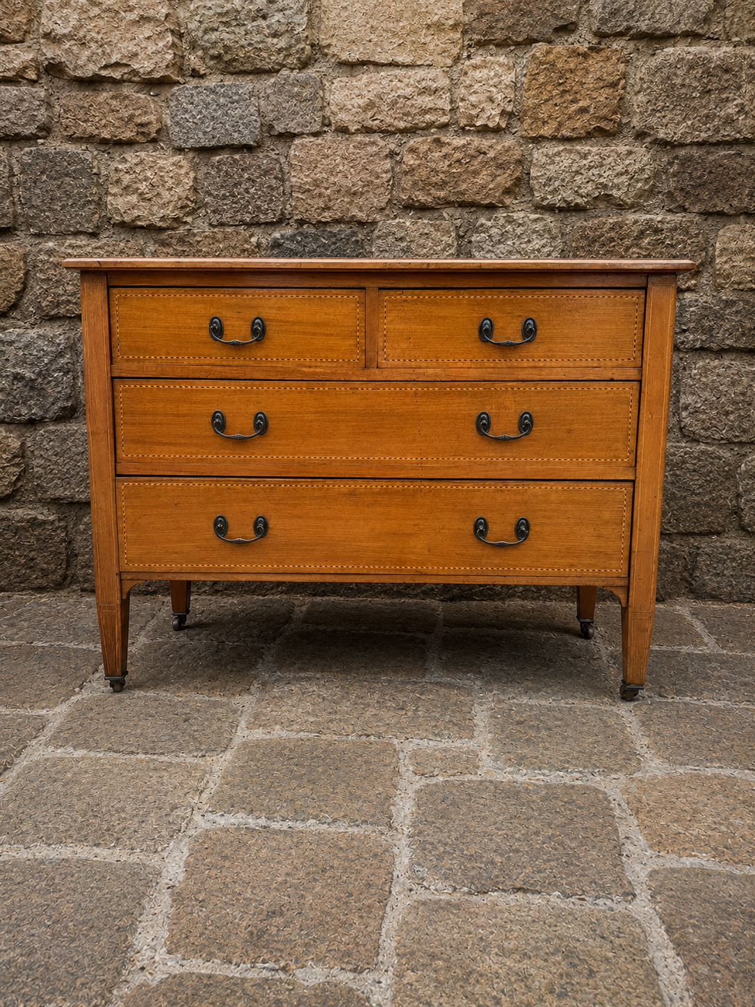 Vintage Inlaid Chest of Drawers | Brass Swan Handle Storage Chest