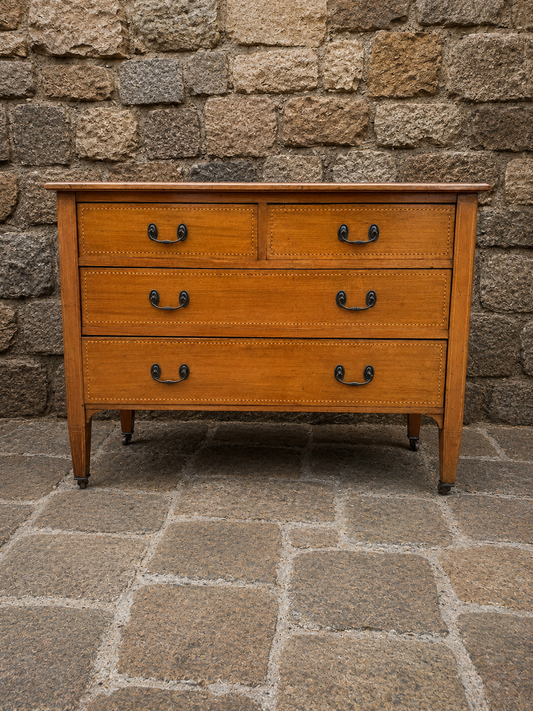 Vintage Inlaid Chest of Drawers | Brass Swan Handle Storage Chest