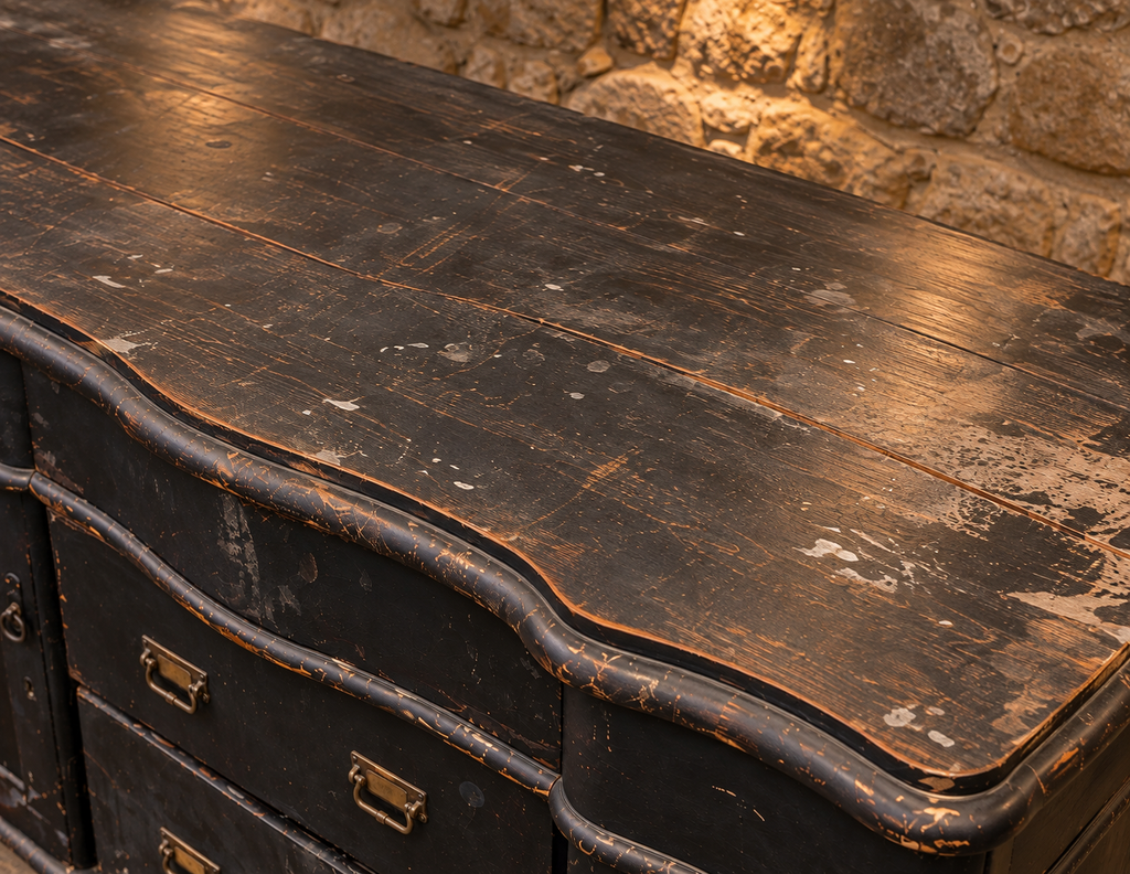 Antique Victorian Edwardian Serpentine Sideboard – Distressed Black