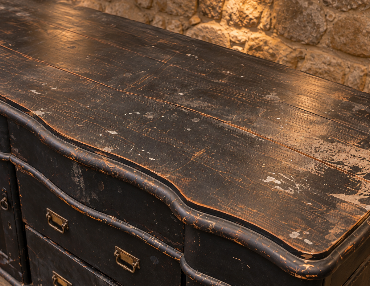 Antique Victorian Edwardian Serpentine Sideboard – Distressed Black