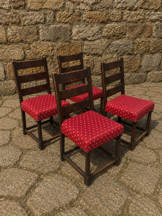 Set of Four Antique Carved Oak Dining Chairs c.1920–1940