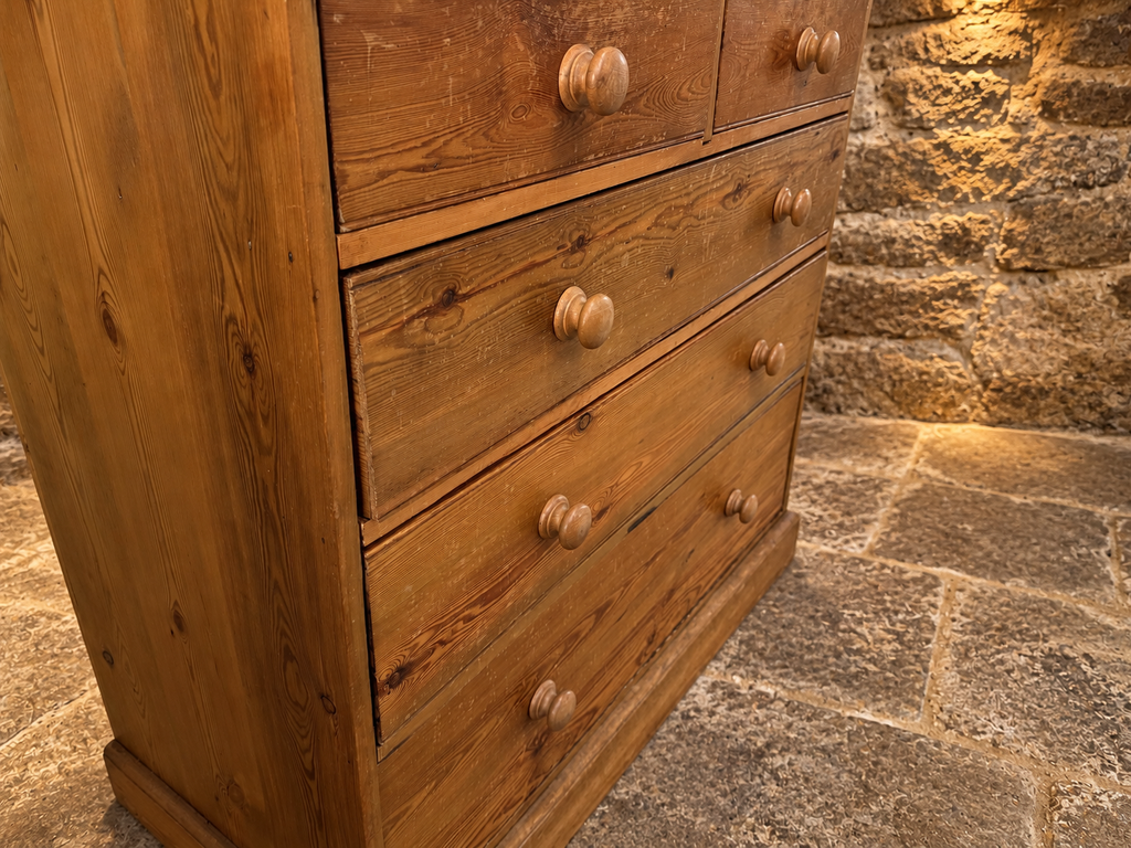 Antique Victorian Pine Chest of Drawers – Rustic Country House 5 Drawer Chest