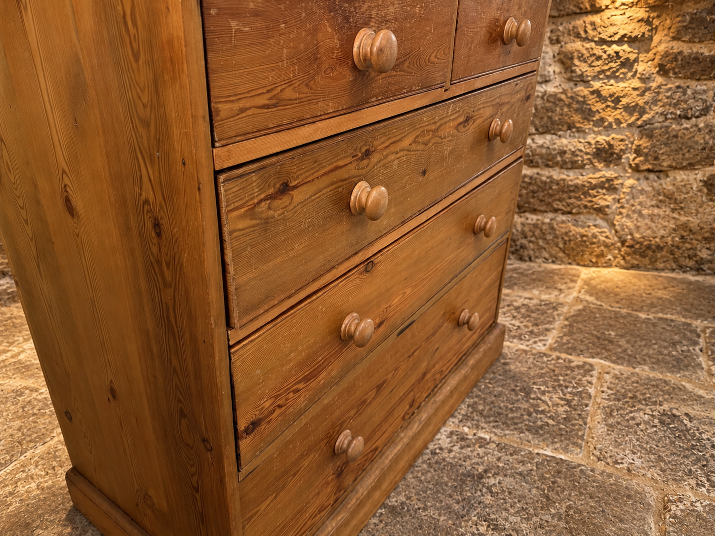 Antique Victorian Pine Chest of Drawers – Rustic Country House 5 Drawer Chest