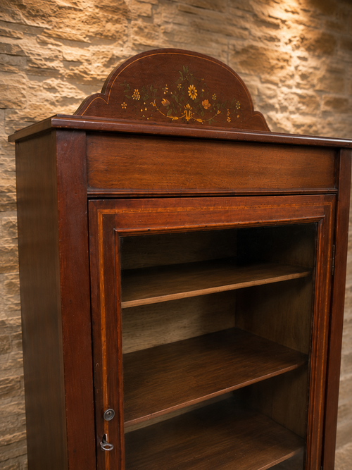 Antique Edwardian Inlaid Mahogany Display Cabinet | Sheraton Revival Glazed Bookcase | English Curio Cabinet | Circa 1905–1915