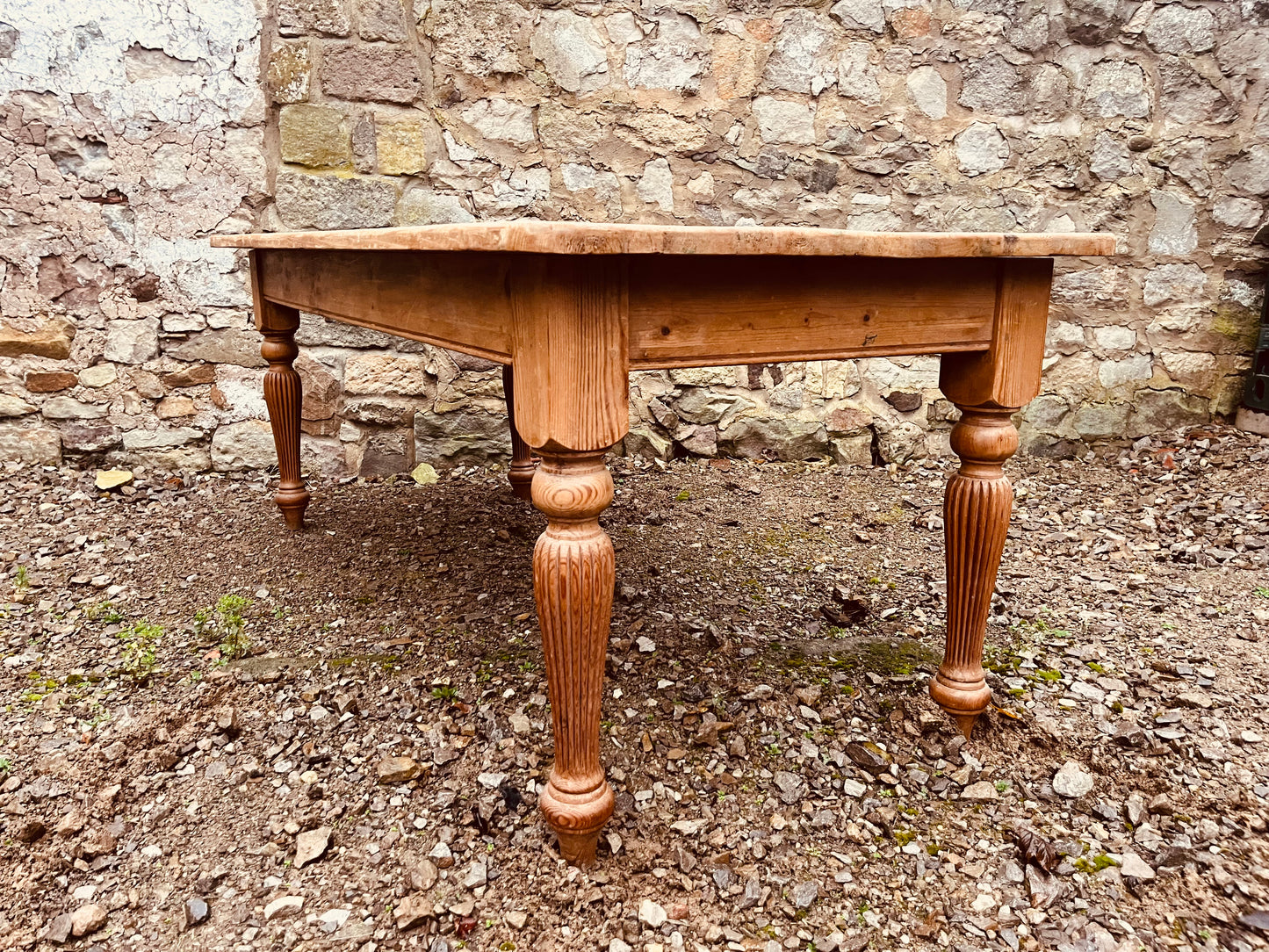 Antique Farmhouse Dining Table – Rustic Aged Top & Turned Legs
