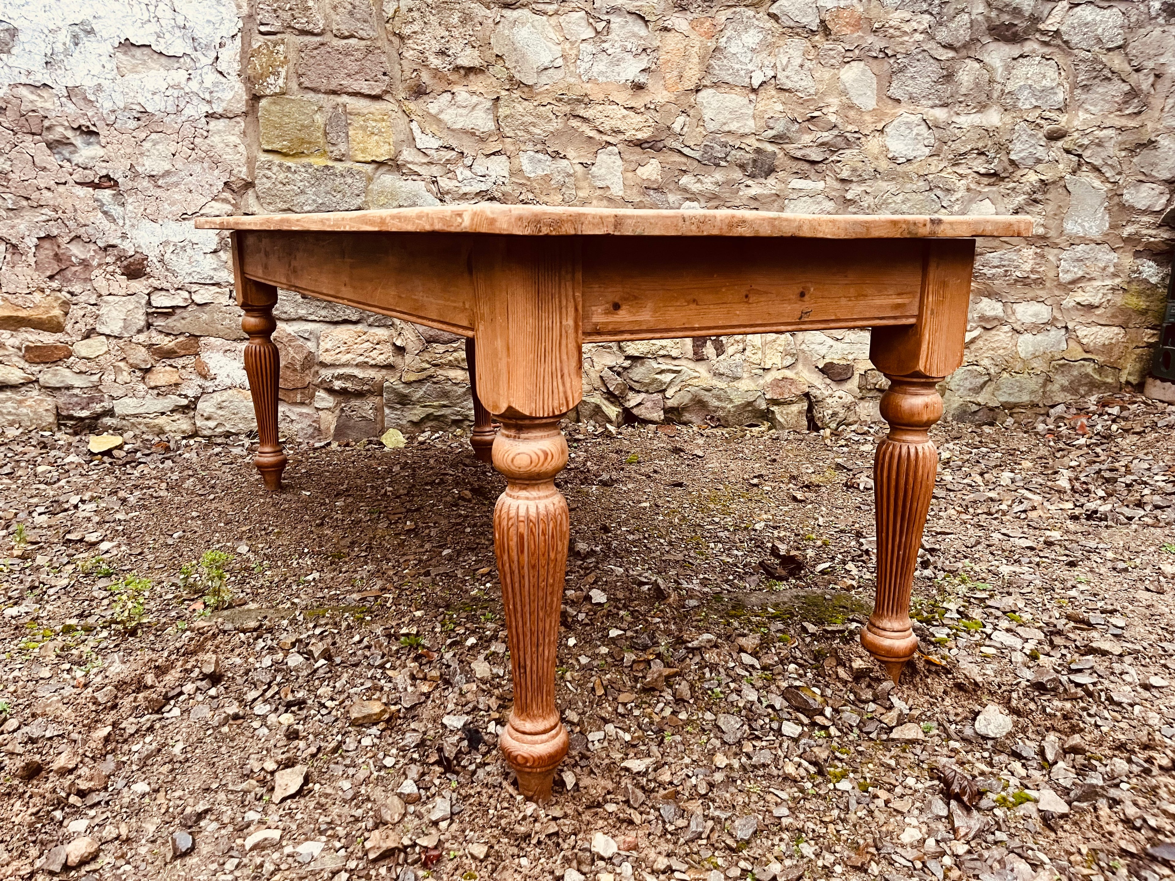 Antique Farmhouse Dining Table – Rustic Aged Top & Turned Legs
