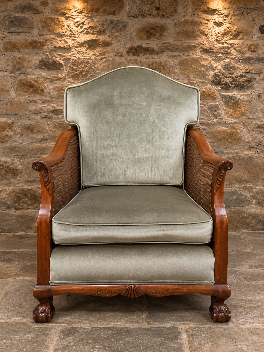 Antique Mahogany Bergère Armchair – Cane Panelled Regency Style Library Chair