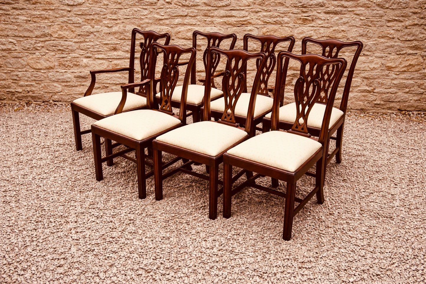 Set of 8 Georgian Style Dining Chairs with 2 Carvers, Vintage Mahogany Chippendale Design (1940s–1960s)