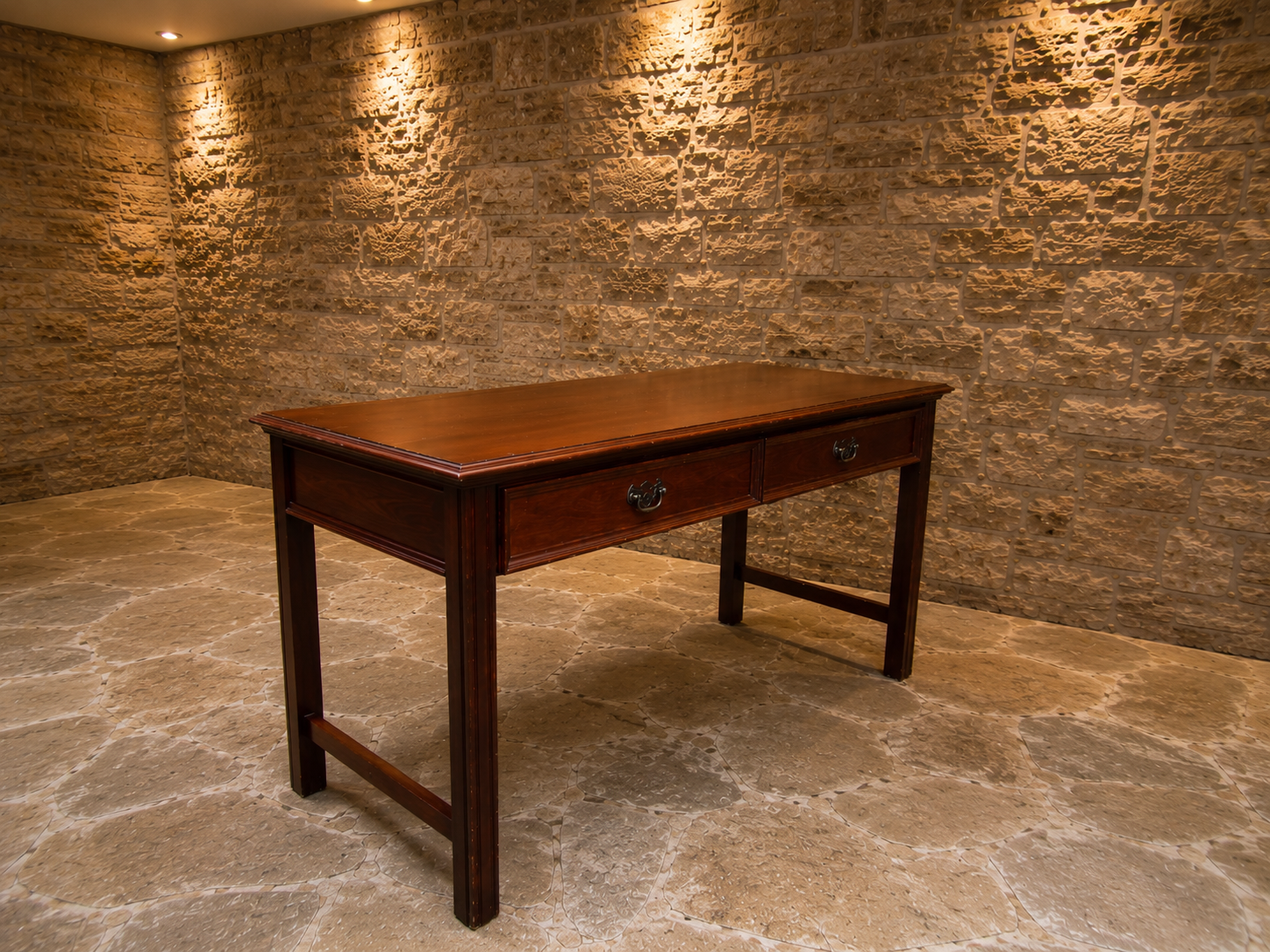 Antique Georgian Revival Mahogany Writing Table | English Library Desk | Two Drawer Console Table | c.1920–1940