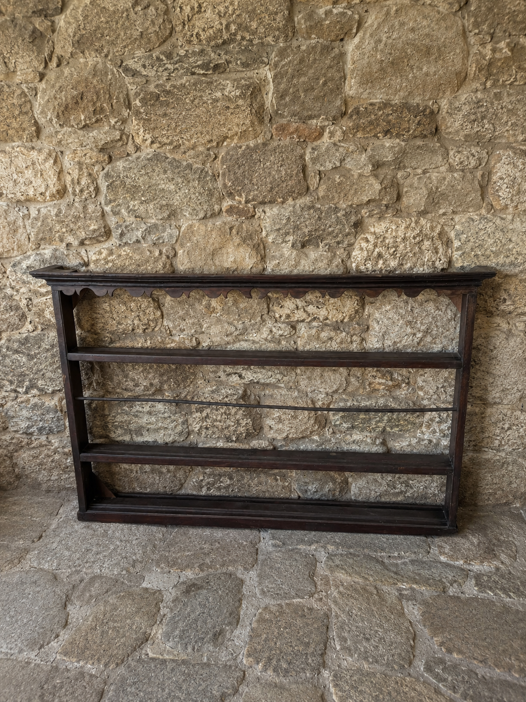 Victorian Dark Pine Wall Mounted Plate Rack c.1890