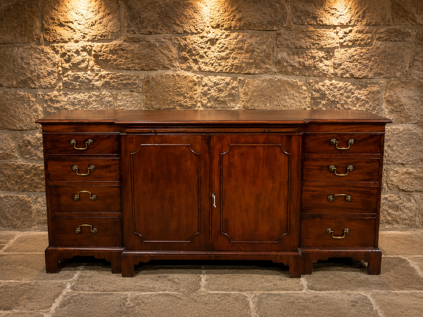 Antique Georgian Revival Mahogany Pedestal Sideboard | Large English Buffet Cabinet | Dining Room Storage | Circa 1920–1940