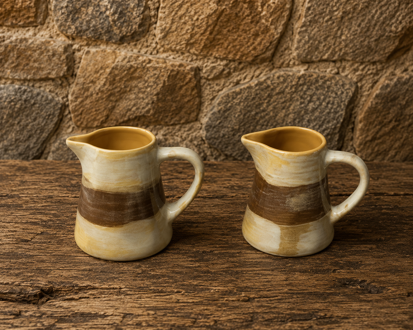 Pair of Rustic Studio Pottery Cream Jugs