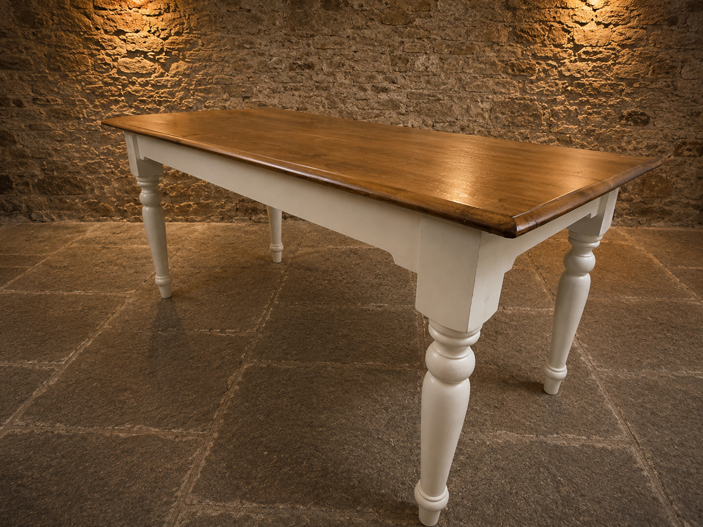 Large Two Tone Extending Farmhouse Dining Table | Solid Pine | Painted Cream Base