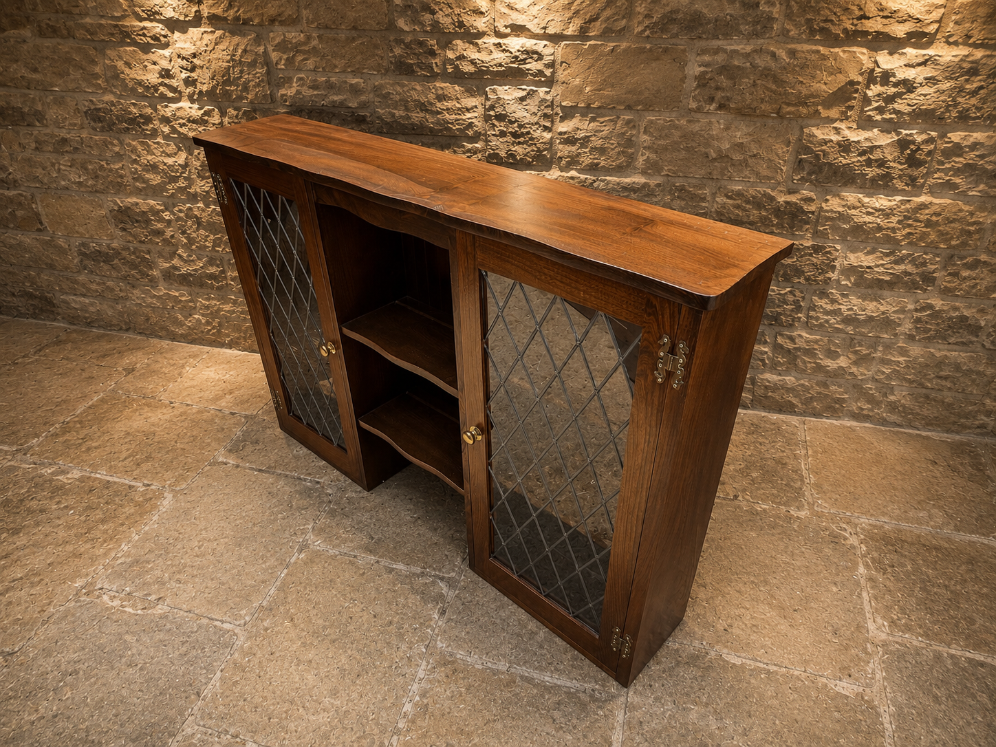 Jacobean Revival Oak Leaded Glass Sideboard | English Oak Drinks Cabinet | Country Farmhouse Display Cabinet