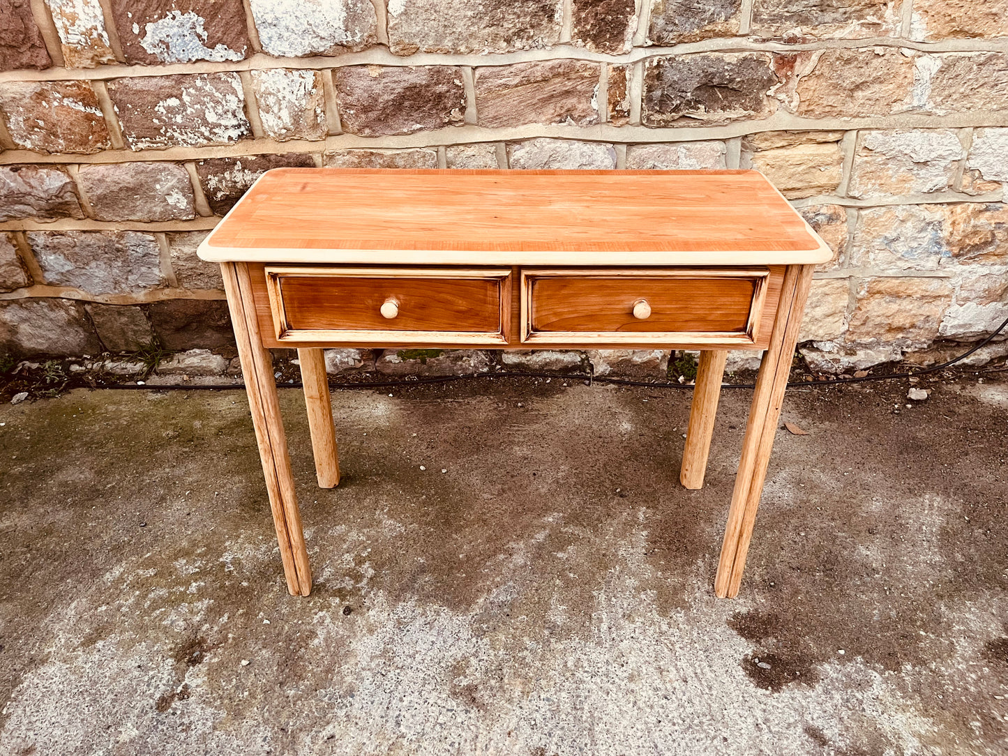 Vintage Solid Wood Two-Drawer Console Table – Restored Natural Wood Hallway & Entryway Table