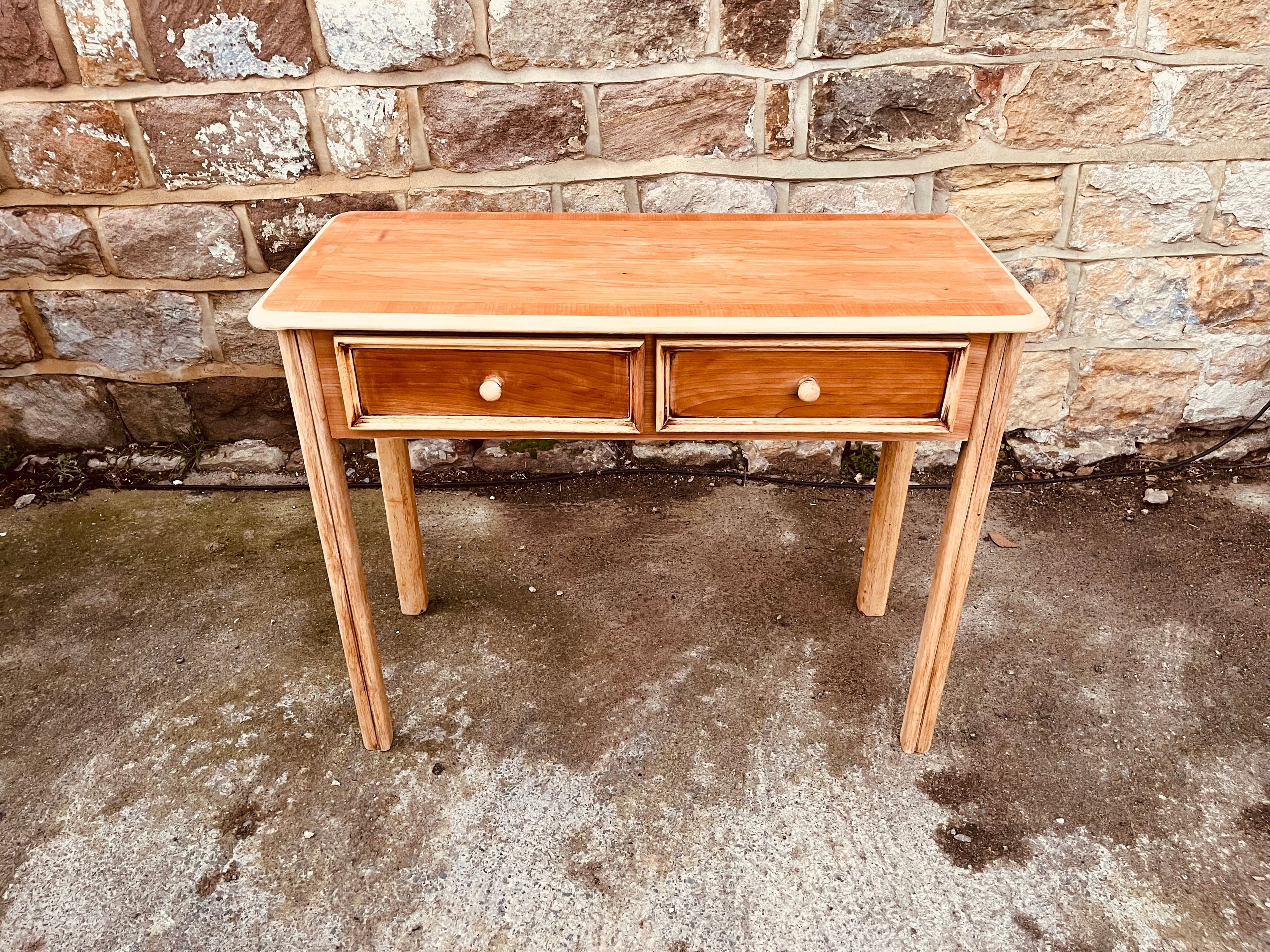 Vintage Solid Wood Two-Drawer Console Table – Restored Natural Wood Hallway & Entryway Table