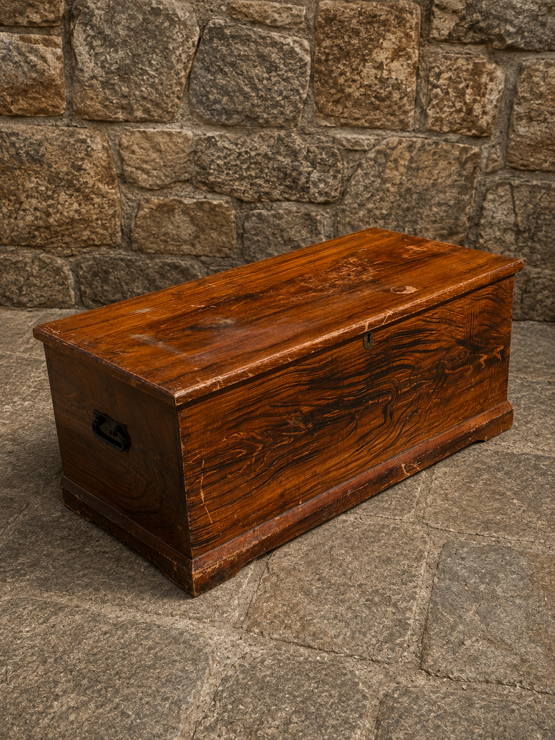 Victorian Pitch Pine Blanket Chest with Original Candle Box