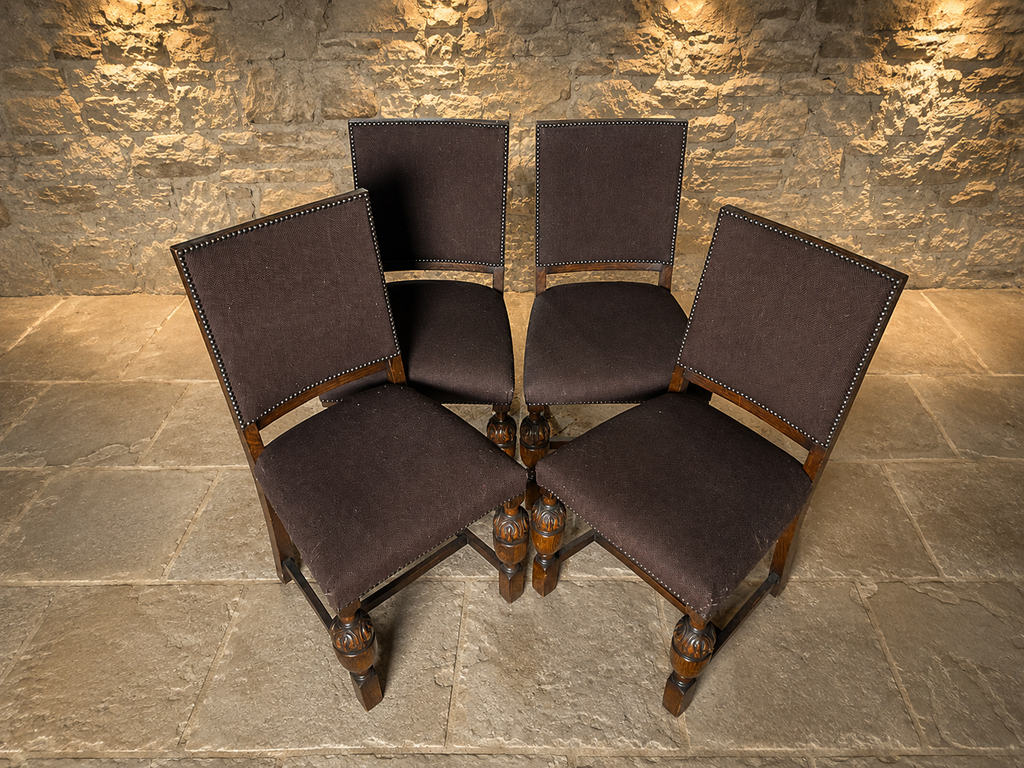 Set of Four Antique Oak Jacobean Revival Dining Chairs – Circa 1890–1910