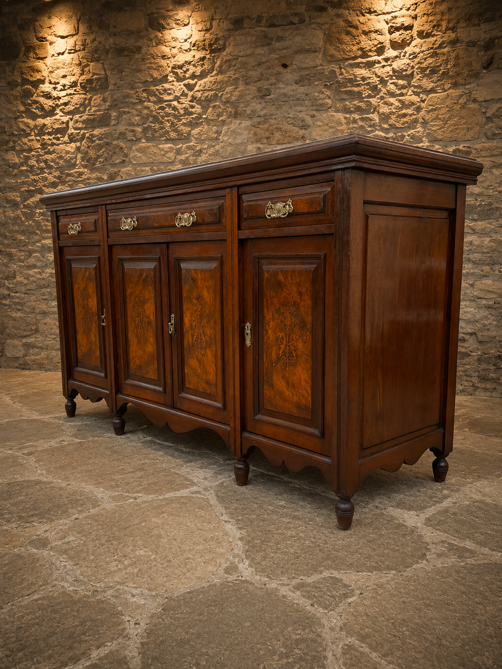 Antique Victorian Mahogany Sideboard with Burr Walnut & Marquetry Inlay