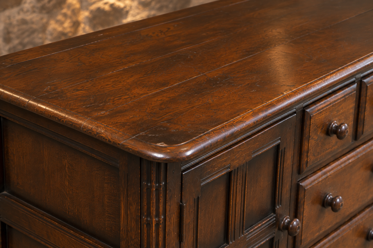 Vintage Ercol Dark Oak Sideboard Dresser – Five Drawers & Two Cupboards