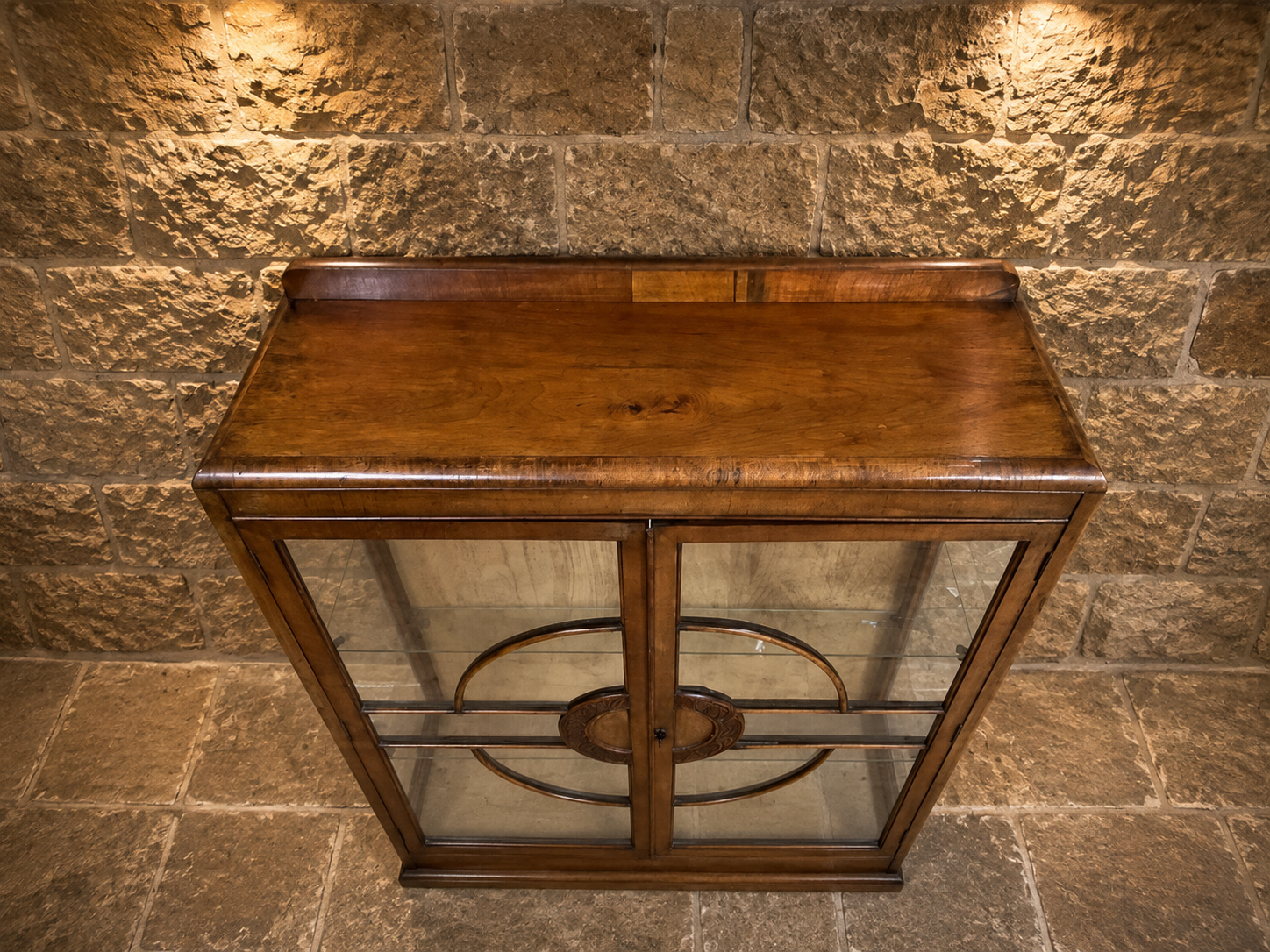 1930s Art Deco Figured Walnut Glazed Display Cabinet