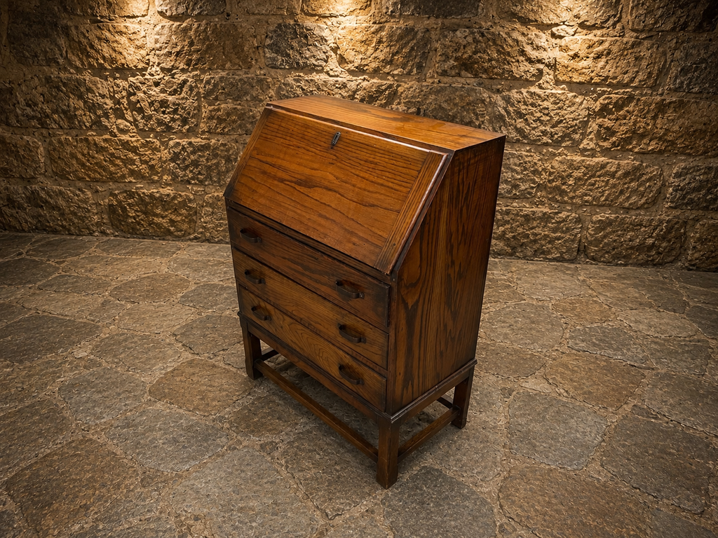 Antique Edwardian Oak Bureau | Solid Oak Fall Front Writing Desk | Compact Home Office Bureau | Circa 1905–1925