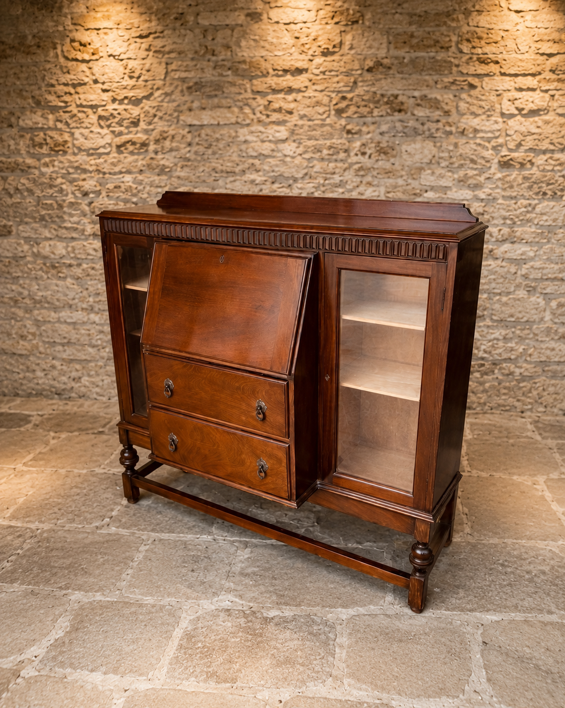 Antique Edwardian Mahogany Bureau Bookcase | Glazed Writing Cabinet | Home Office Secretary Desk | Circa 1905
