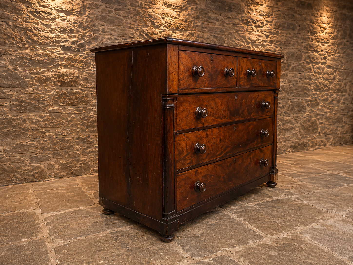 Antique Victorian Burr Walnut Chest of Drawers | English Walnut Bedroom Chest | 19th Century Tallboy | Burr Walnut Dresser | Period Storage Cabinet