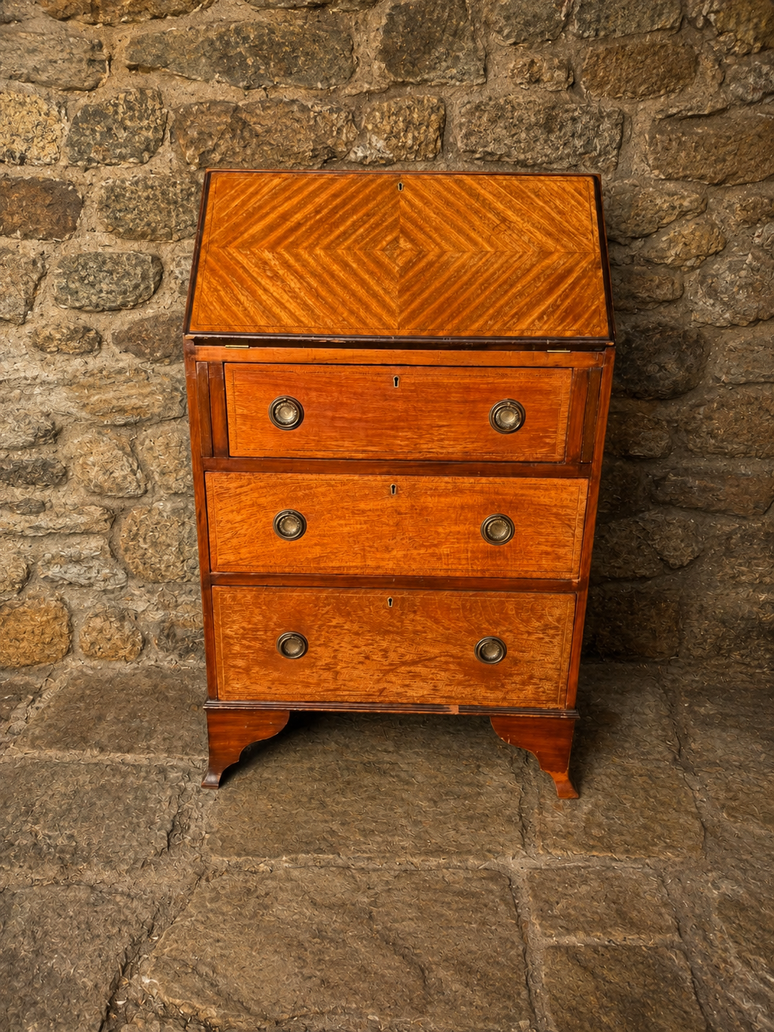 Antique Edwardian Mahogany Bureau Chest – Inlaid Fall Front Writing Desk
