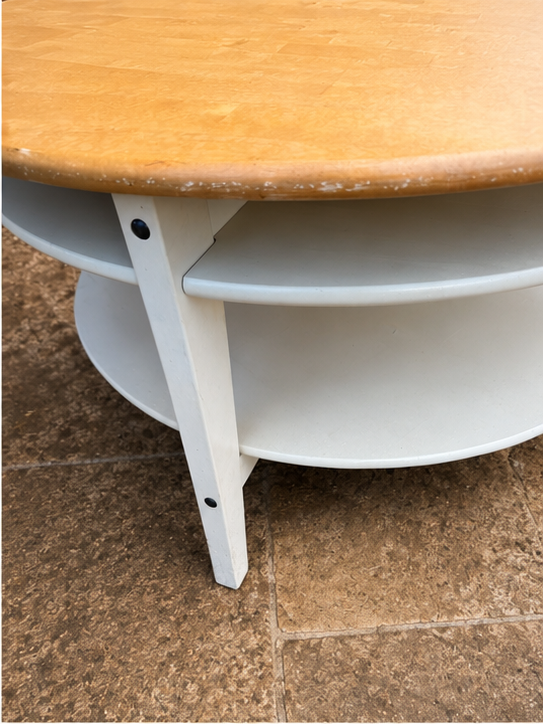 Vintage Scandinavian Round Coffee Table – Birch Top Storage Coffee Table