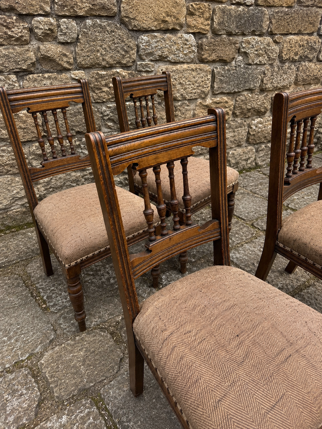 Antique Victorian Oak Dining Chairs – Set of Four – c.1900