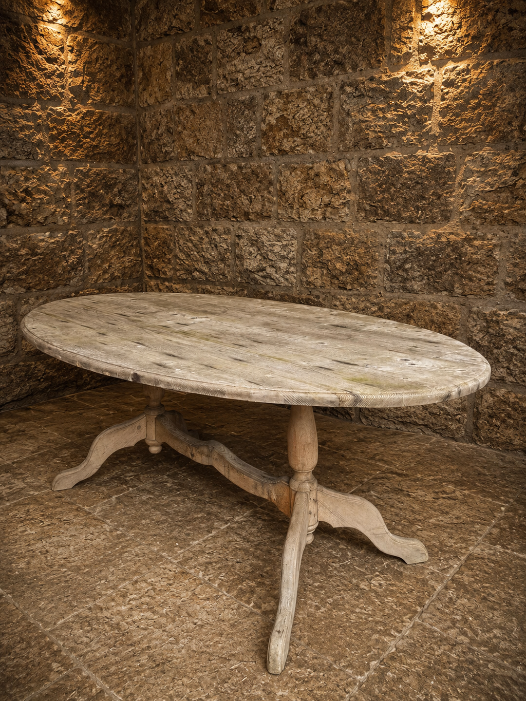 Antique French Farmhouse Oval Dining Table | Large Solid Pine Refectory Table | Rustic Country Kitchen Table