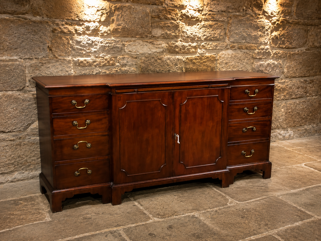 Antique Georgian Revival Mahogany Pedestal Sideboard | Large English Buffet Cabinet | Dining Room Storage | Circa 1920–1940