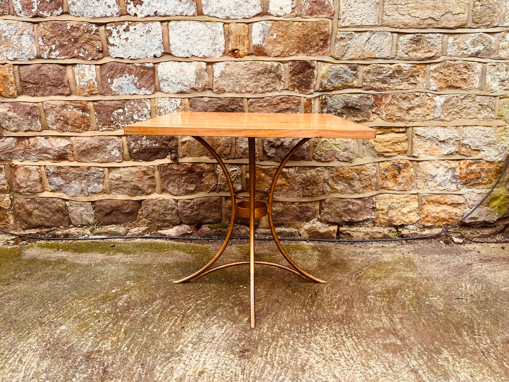 1980s Sculptural Pedestal Bistro Table – Vintage Square Solid Wood Café Dining Table