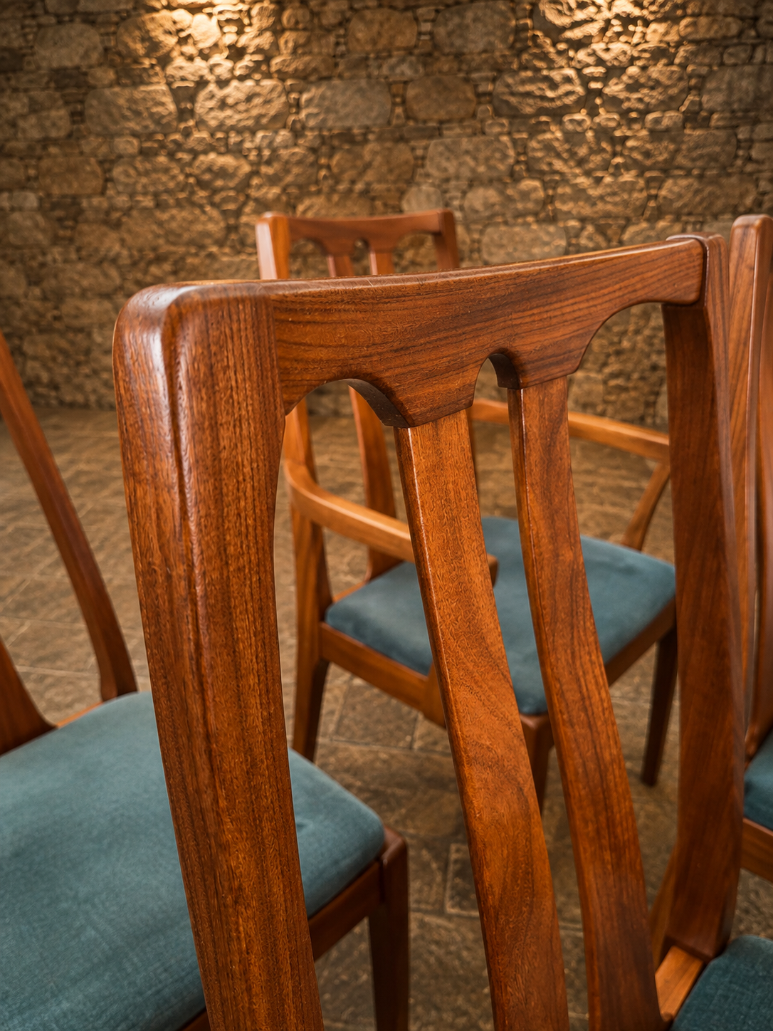 Set of 6 Mid-Century Teak Dining Chairs | Four Side Chairs & Two Carver Chairs | Scandinavian Style