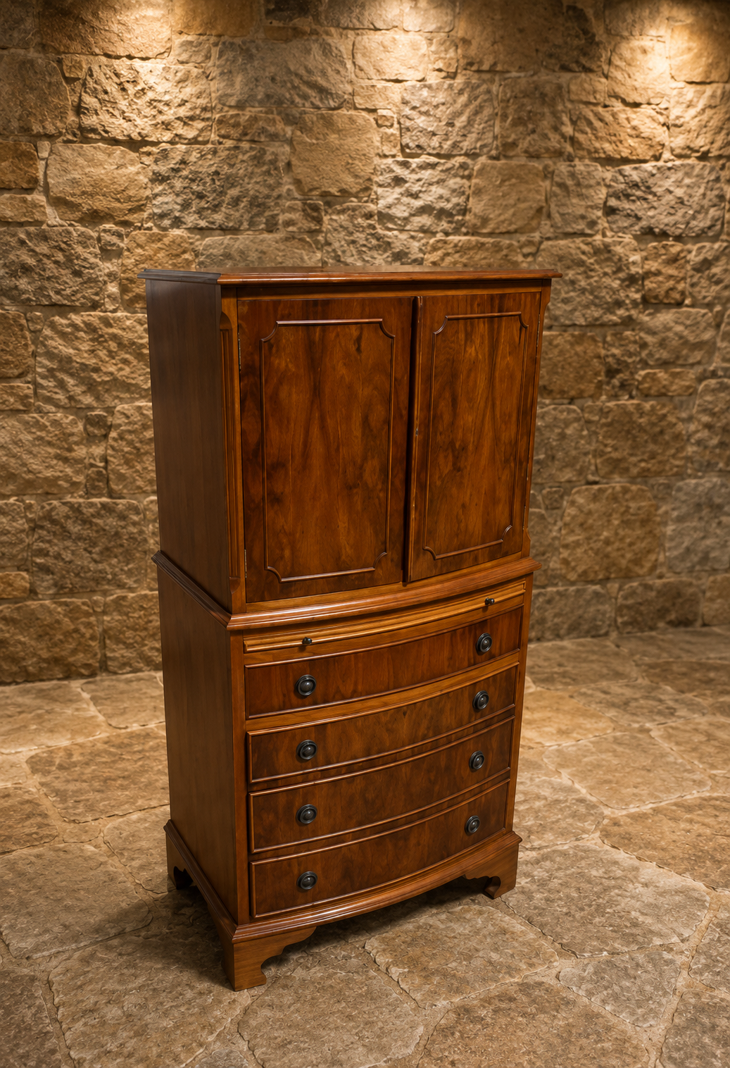 Georgian Style Mahogany Secretaire Cabinet | Mahogany Linen Press Cupboard | Traditional Storage Cabinet | c.1980–2000
