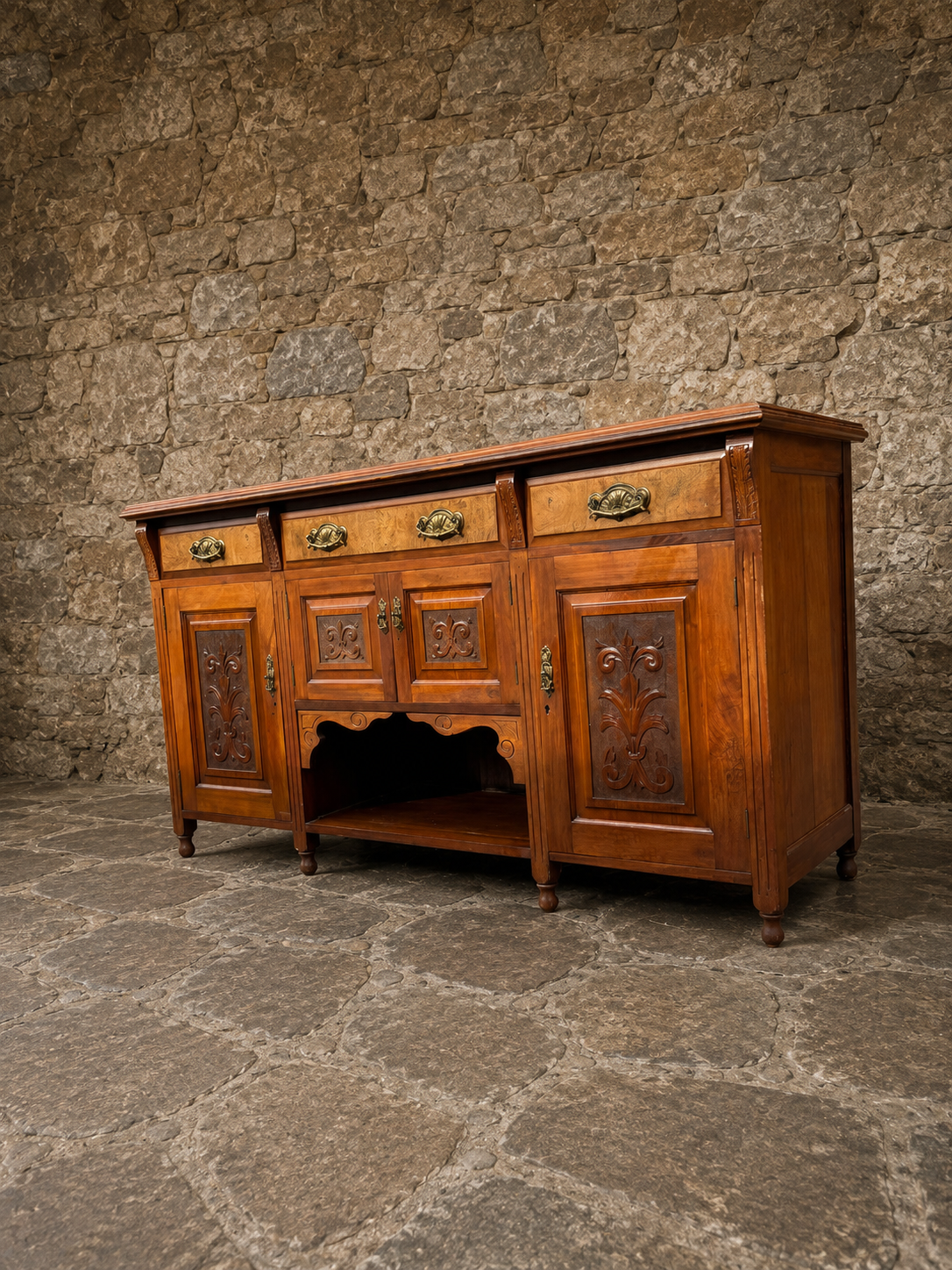 Antique French Provincial Burr Walnut Sideboard Buffet | Circa 1880–1900