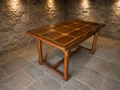 Antique Oak Refectory Draw Leaf Dining Table c.1920–1940 | Parquetry Top Extending Dining Table