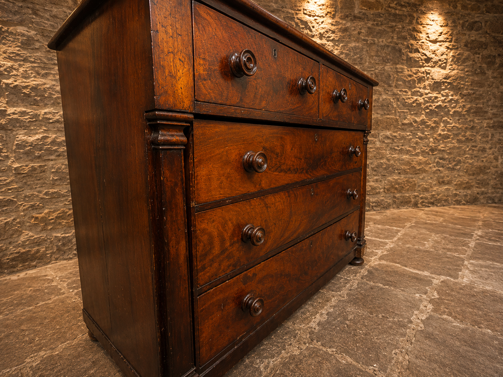 Antique Victorian Burr Walnut Chest of Drawers | English Walnut Bedroom Chest | 19th Century Tallboy | Burr Walnut Dresser | Period Storage Cabinet