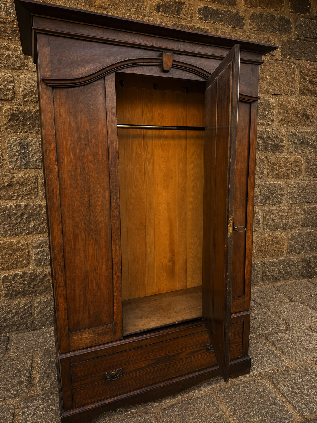Antique Victorian Oak Mirrored Wardrobe c.1900