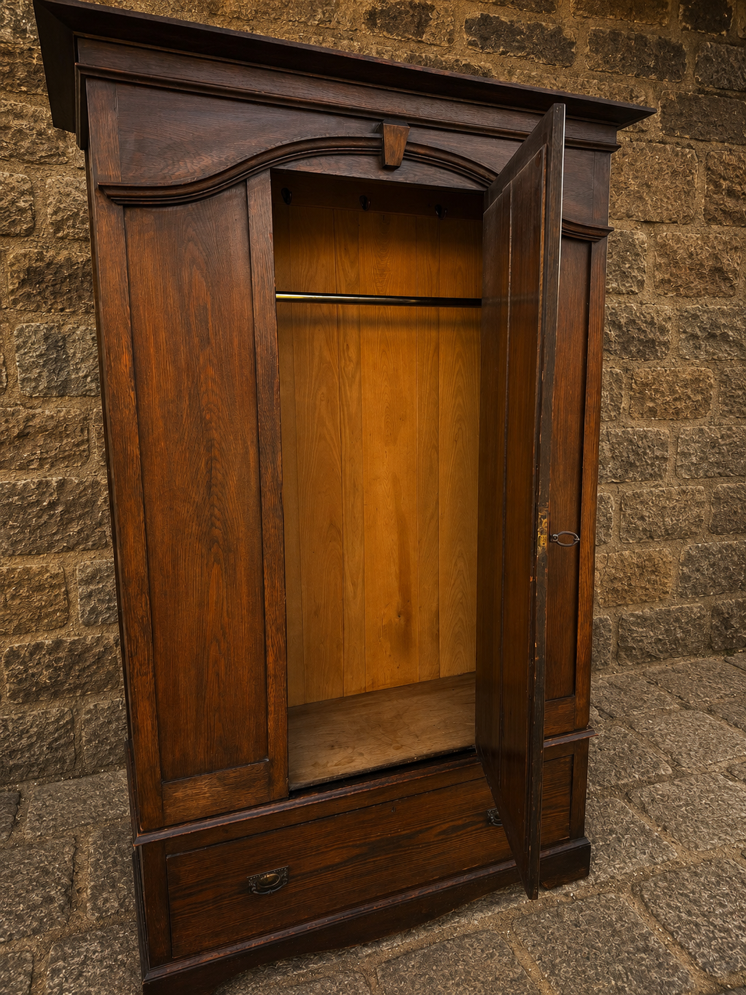 Antique Victorian Oak Mirrored Wardrobe c.1900