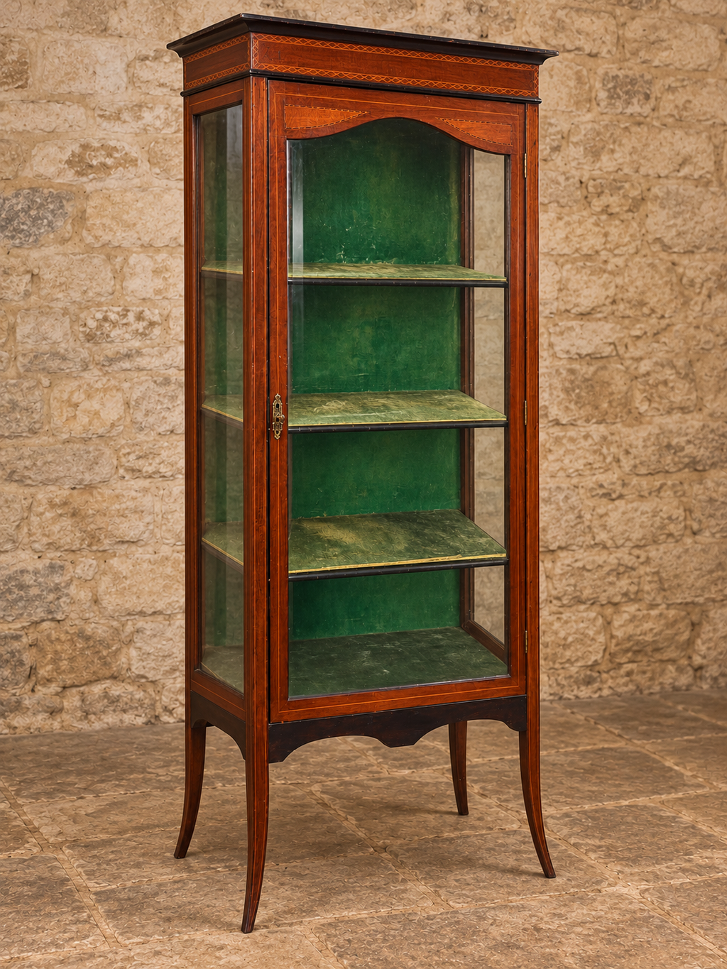 Antique inlaid glazed display cabinet, circa 1900