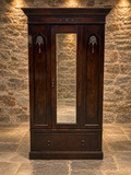 Antique Dark Oak Mirrored Wardrobe – Late Victorian / Edwardian c.1900