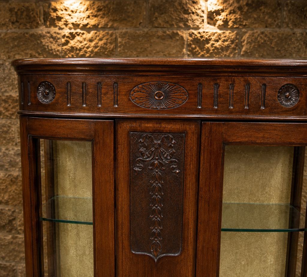 Antique Edwardian Inlaid Mahogany Display Cabinet c.1900–1915 | Bow Front Glazed China Cabinet