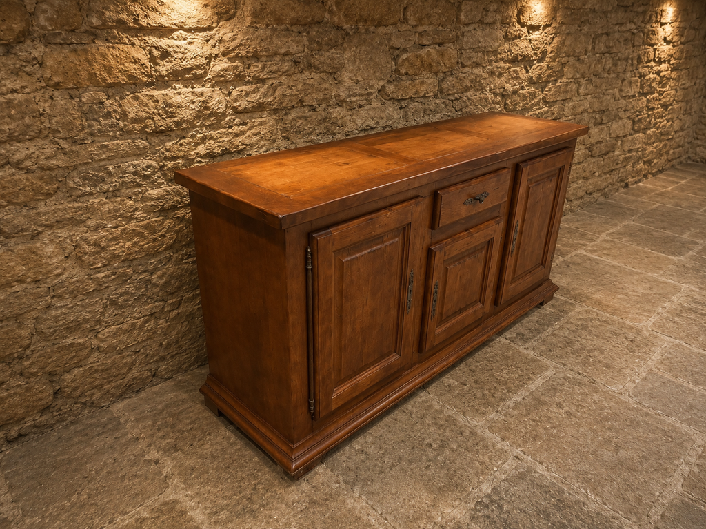 Vintage French Provincial Solid Wood Sideboard – Large Rustic Farmhouse Storage Cabinet