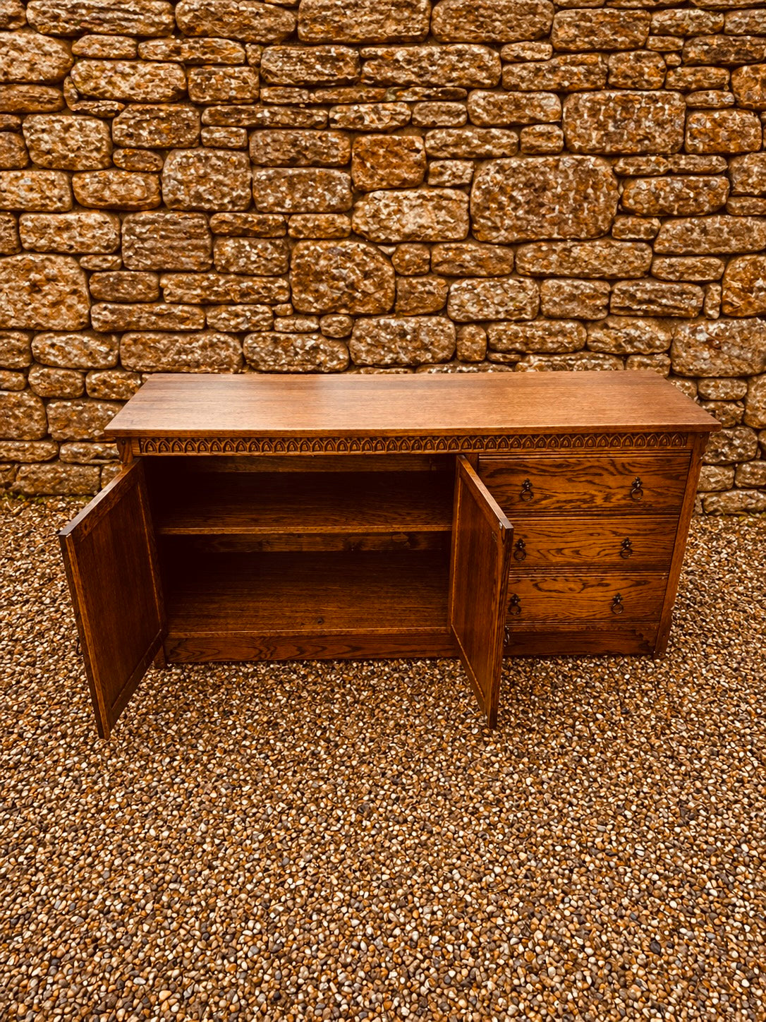 Vintage Oak Jacobean Style Sideboard