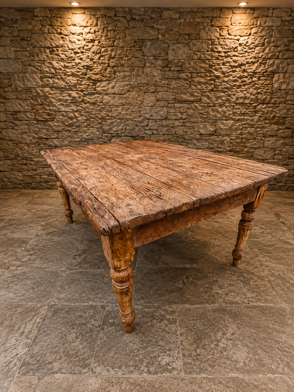 Antique French Farmhouse Pine Dining Table | Large Rustic Country Kitchen Table | Provincial Dining Table | Seats 8–10