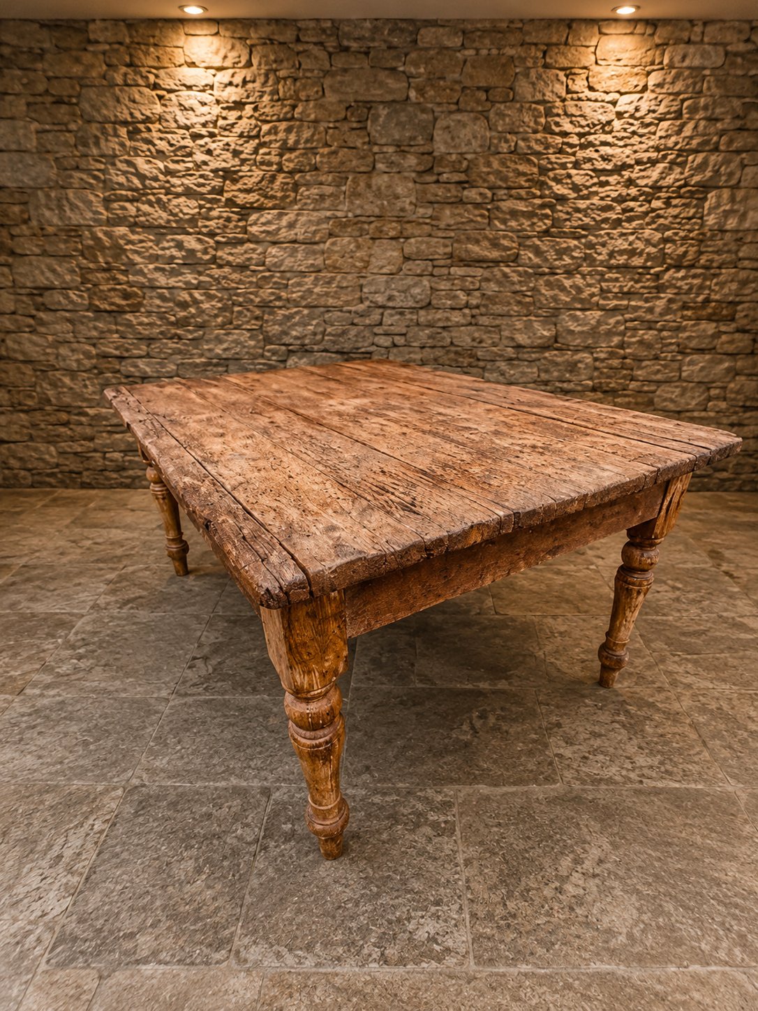Antique French Farmhouse Pine Dining Table | Large Rustic Country Kitchen Table | Provincial Dining Table | Seats 8–10