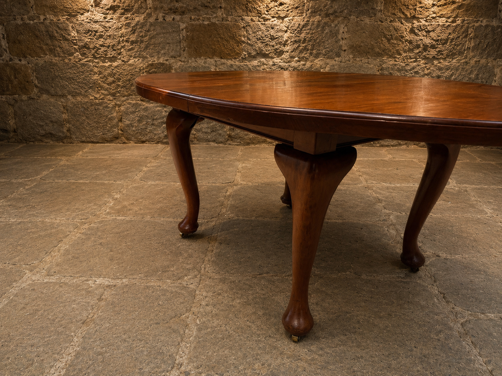 Antique Walnut Extending Dining Table – Circa 1920 Queen Anne Style Oval Table